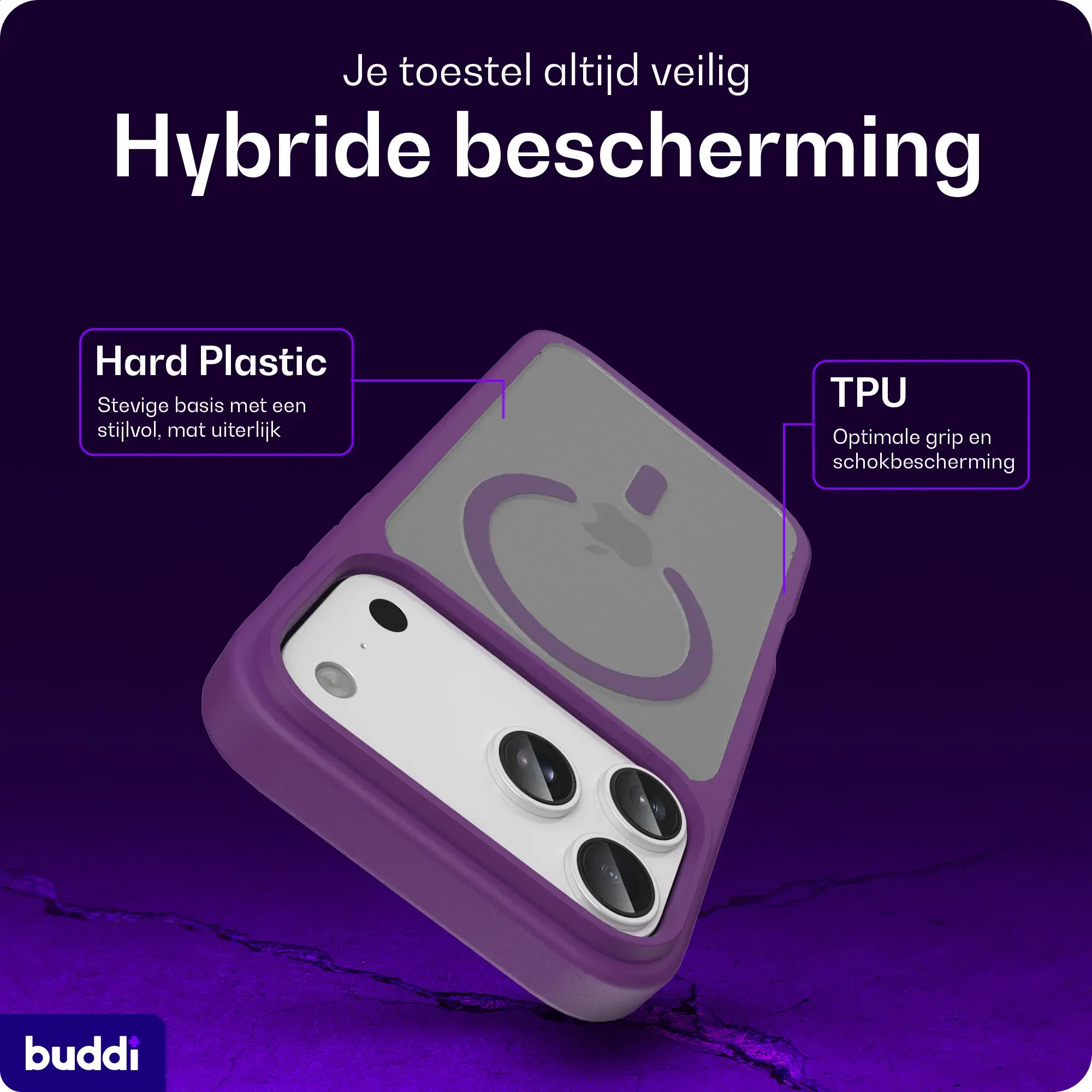 Buddi Frost Apple iPhone 17 Pro Hoesje MagSafe Back Cover Matte Paars afbeelding 2