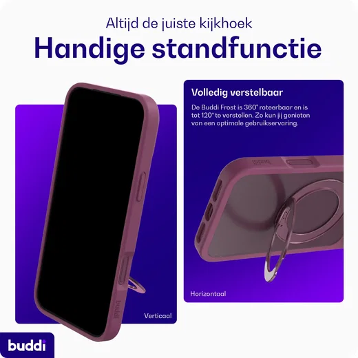 Buddi Frost Apple iPhone 17 Pro Hoesje MagSafe Ring Stand Matte Burgundy afbeelding 2