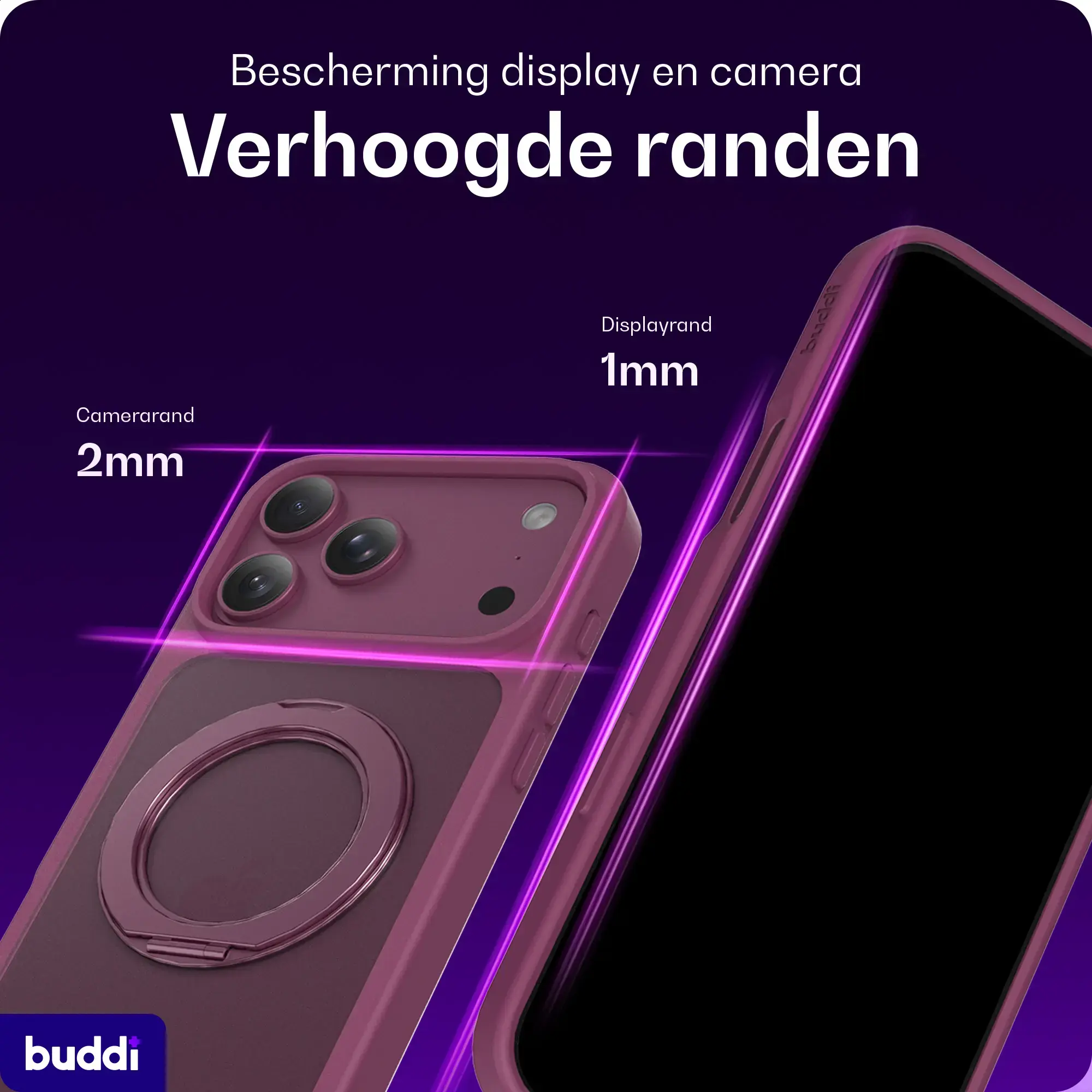 Buddi Frost Apple iPhone 17 Pro Hoesje MagSafe Ring Stand Matte Burgundy afbeelding 5