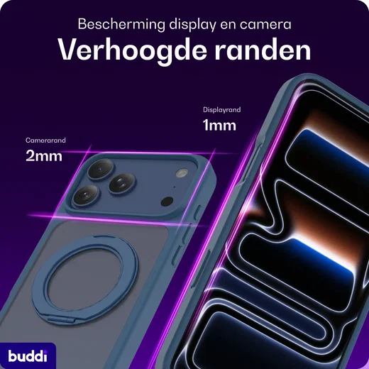 Buddi Frost Apple iPhone 17 Pro Hoesje MagSafe Ring Stand Matte Donker Blauw afbeelding 5