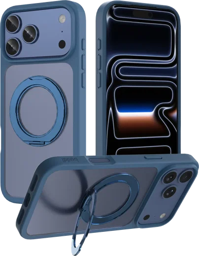 Buddi Frost Apple iPhone 17 Pro Hoesje MagSafe Ring Stand Matte Donker Blauw afbeelding 1