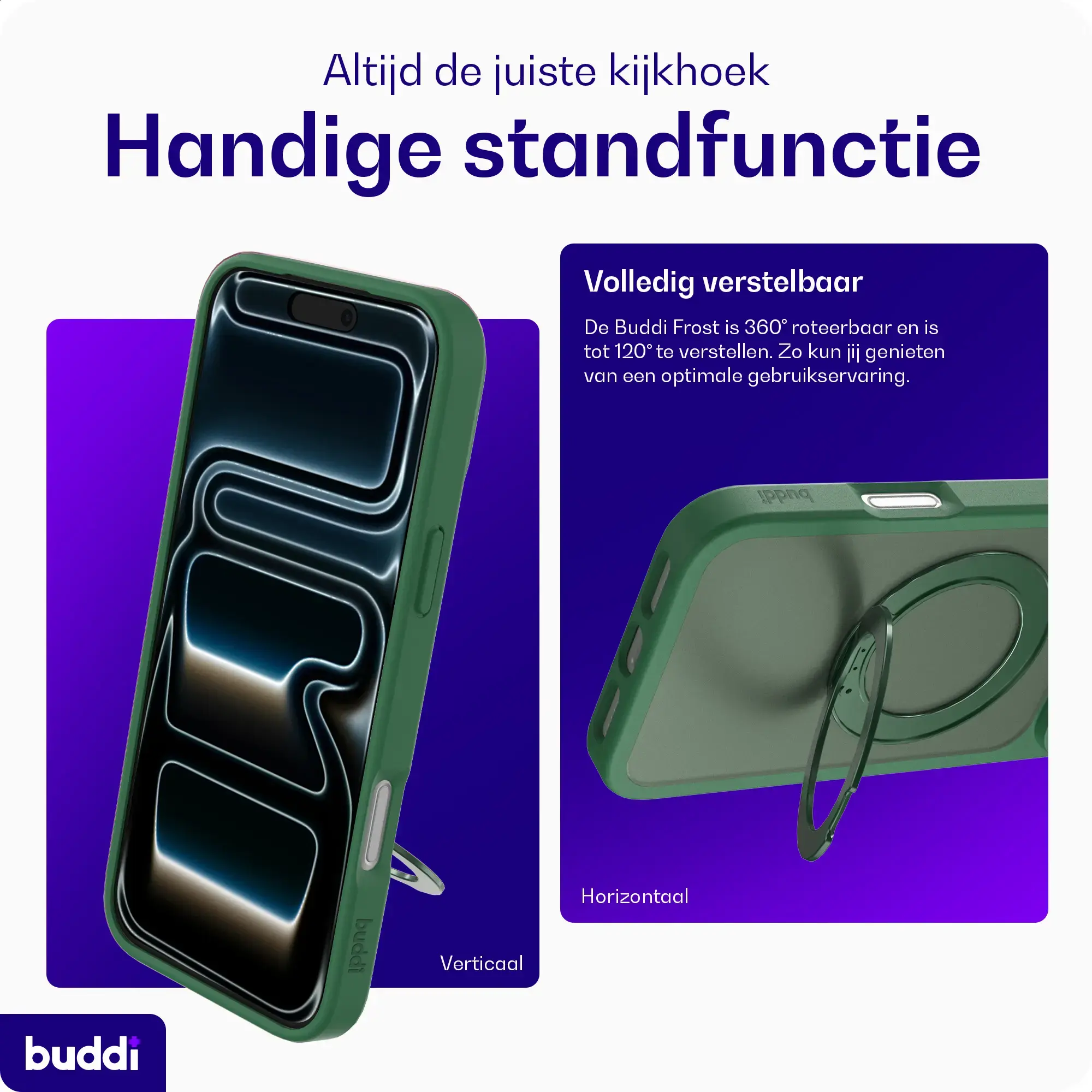 Buddi Frost Apple iPhone 17 Pro Hoesje MagSafe Ring Stand Matte Groen afbeelding 2
