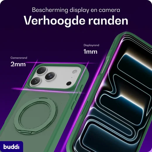 Buddi Frost Apple iPhone 17 Pro Hoesje MagSafe Ring Stand Matte Groen afbeelding 5