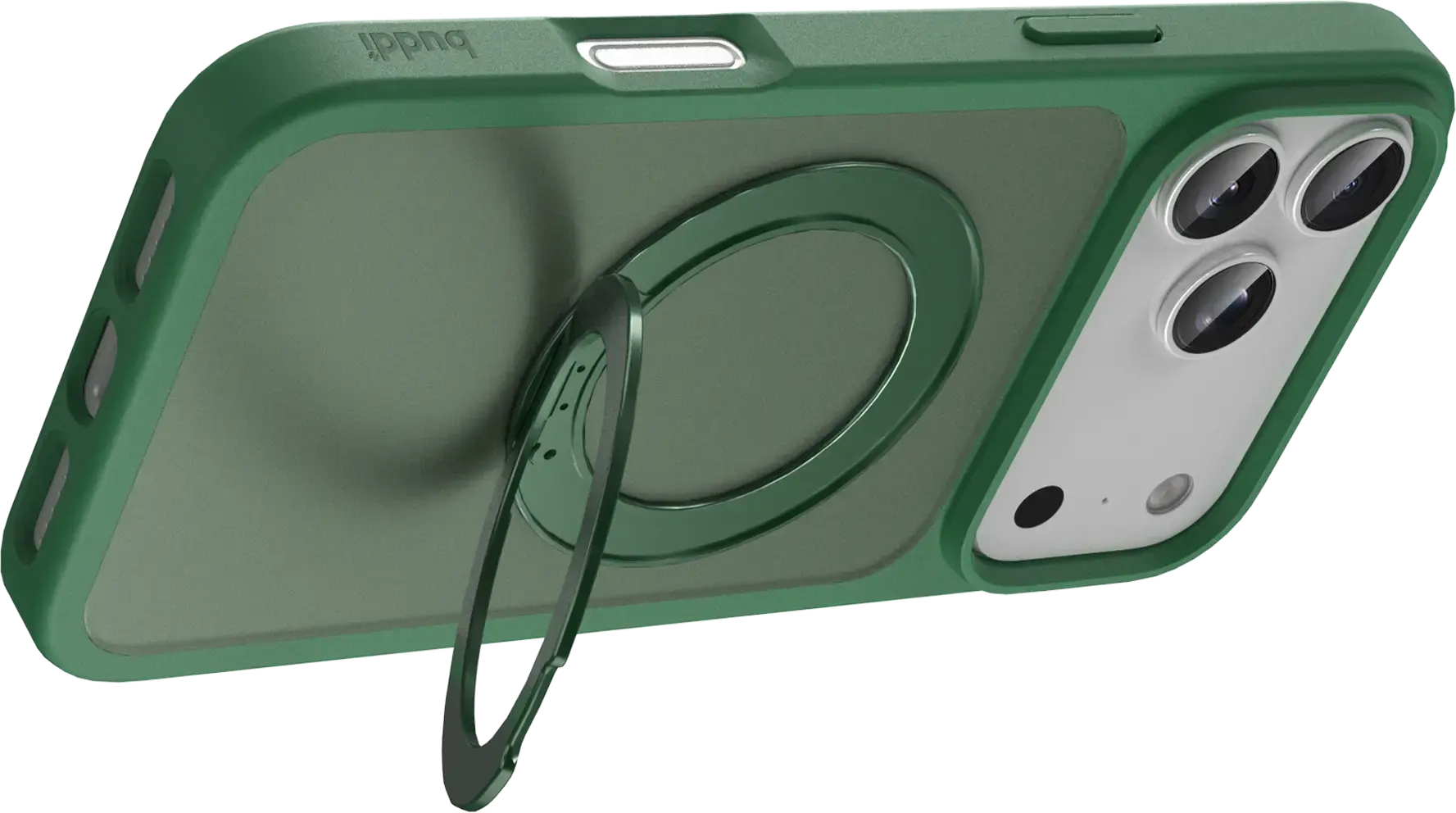 Buddi Frost Apple iPhone 17 Pro Hoesje MagSafe Ring Stand Matte Groen afbeelding 8