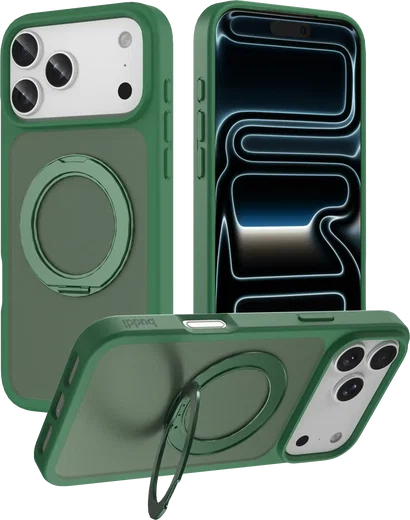 Buddi Frost Apple iPhone 17 Pro Hoesje MagSafe Ring Stand Matte Groen afbeelding 1