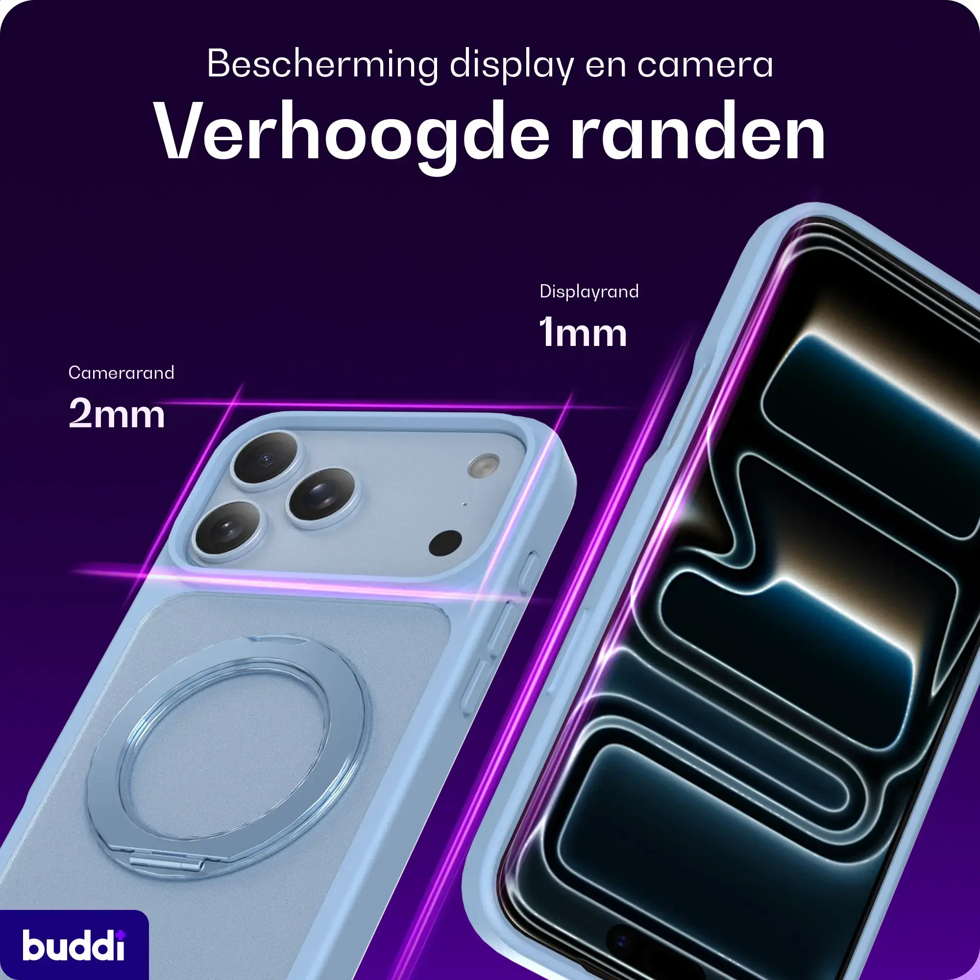 Buddi Frost Apple iPhone 17 Pro Hoesje MagSafe Ring Stand Matte Licht Blauw afbeelding 5