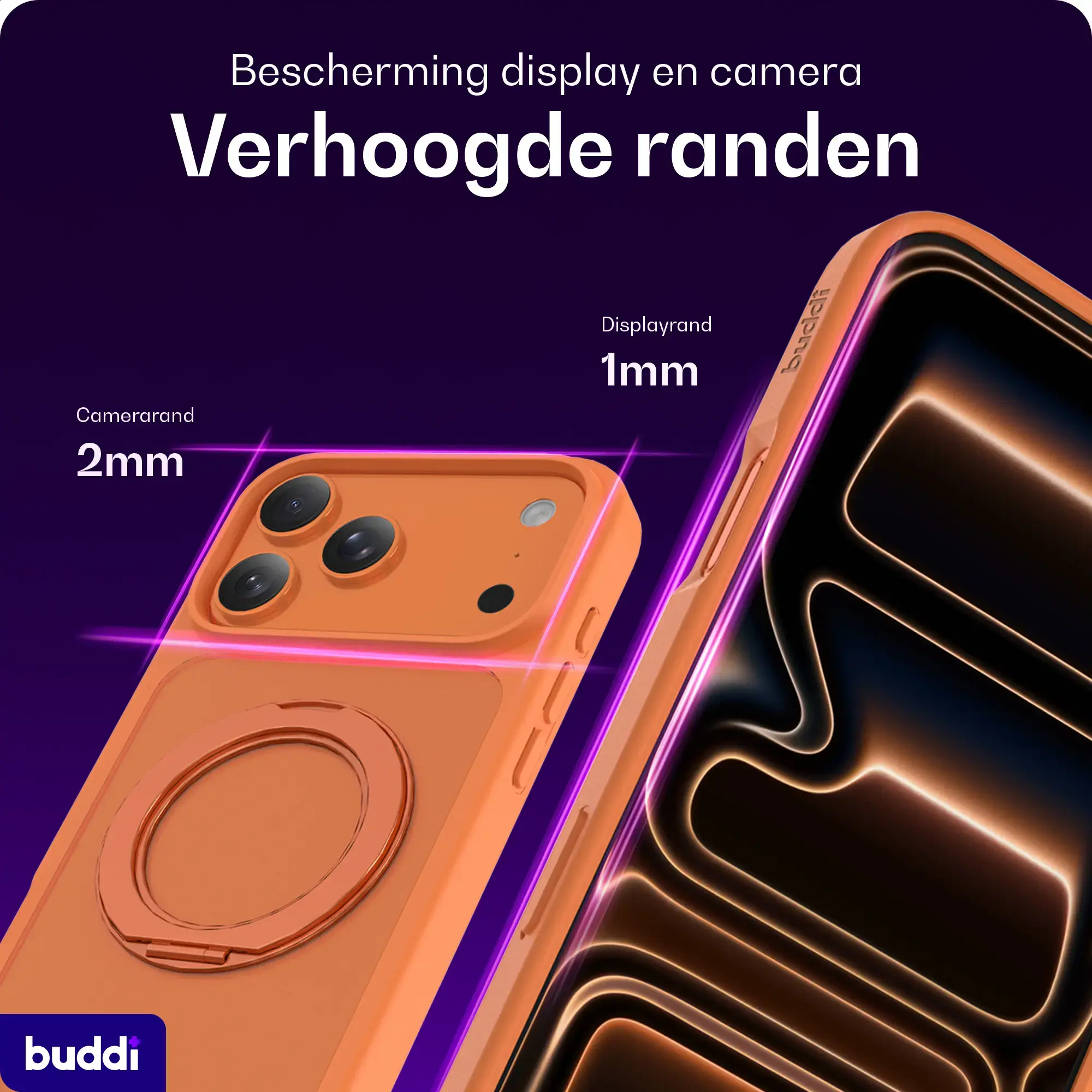 Buddi Frost Apple iPhone 17 Pro Hoesje MagSafe Ring Stand Matte Oranje afbeelding 5