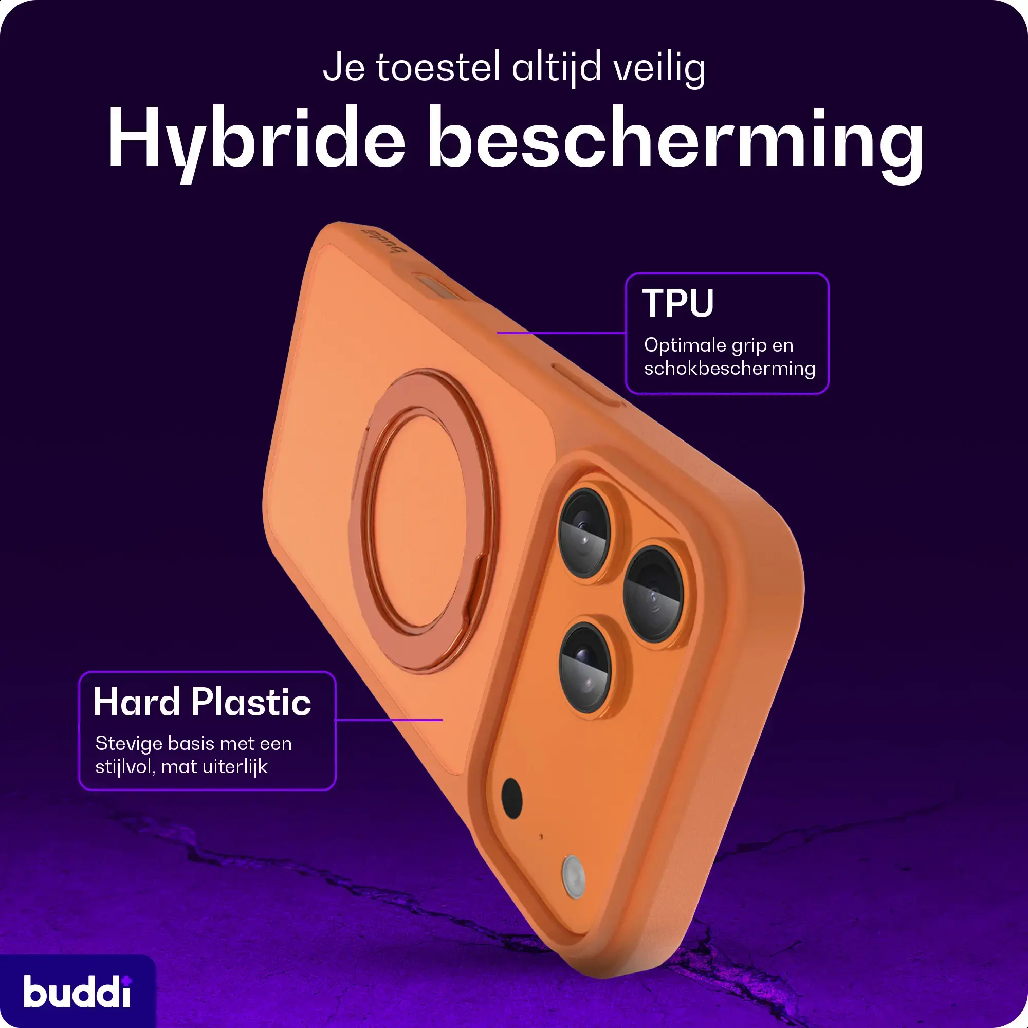 Buddi Frost Apple iPhone 17 Pro Hoesje MagSafe Ring Stand Matte Oranje afbeelding 3