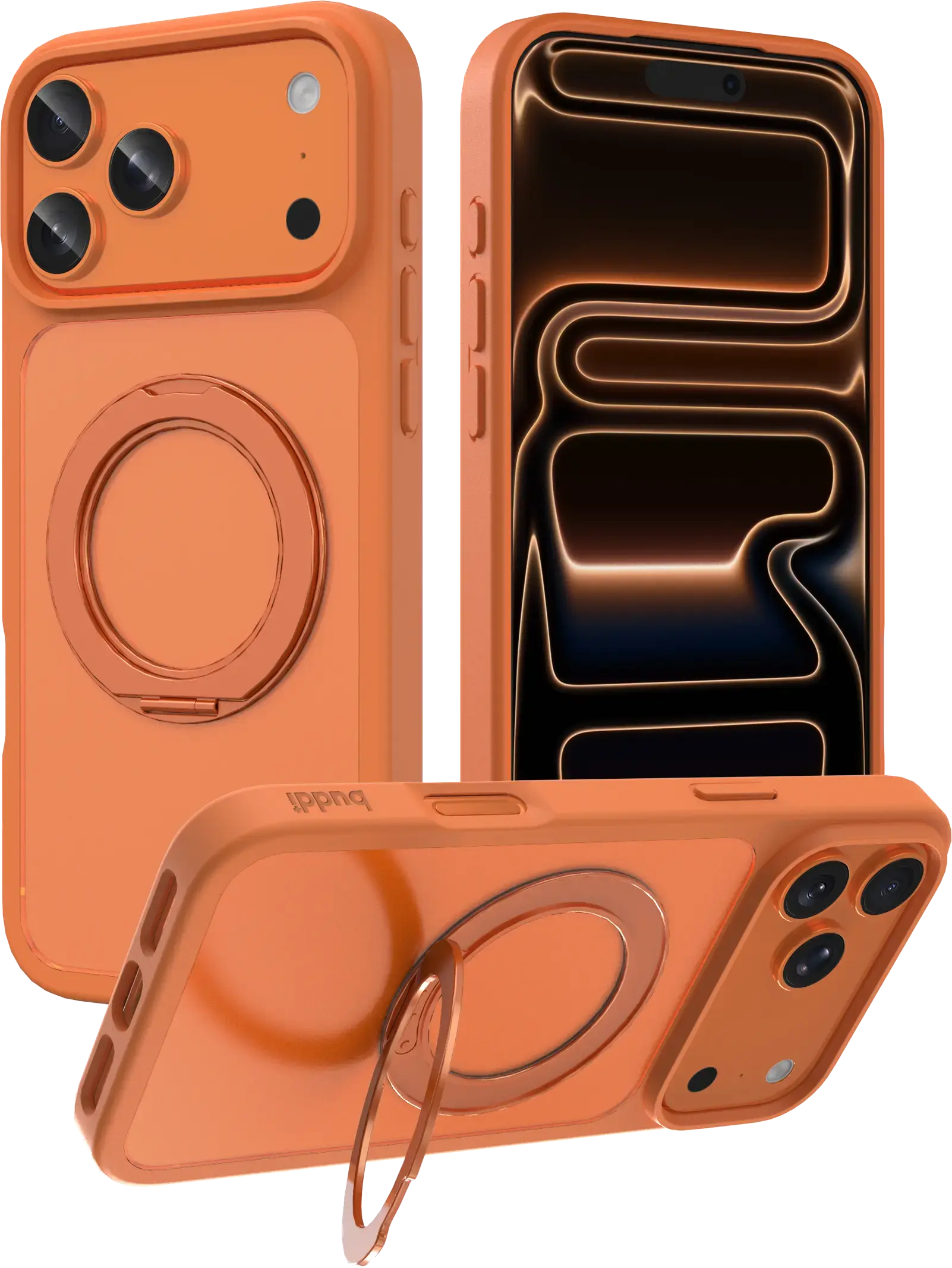 Buddi Frost Apple iPhone 17 Pro Hoesje MagSafe Ring Stand Matte Oranje afbeelding 1