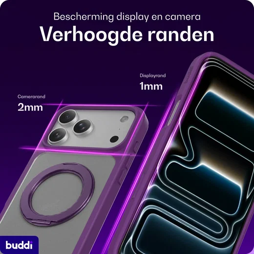 Buddi Frost Apple iPhone 17 Pro Hoesje MagSafe Ring Stand Matte Paars afbeelding 5