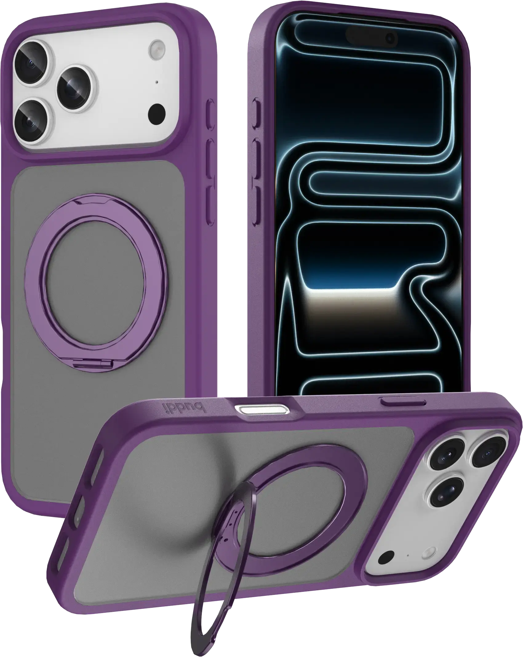 Buddi Frost Apple iPhone 17 Pro Hoesje MagSafe Ring Stand Matte Paars afbeelding 1