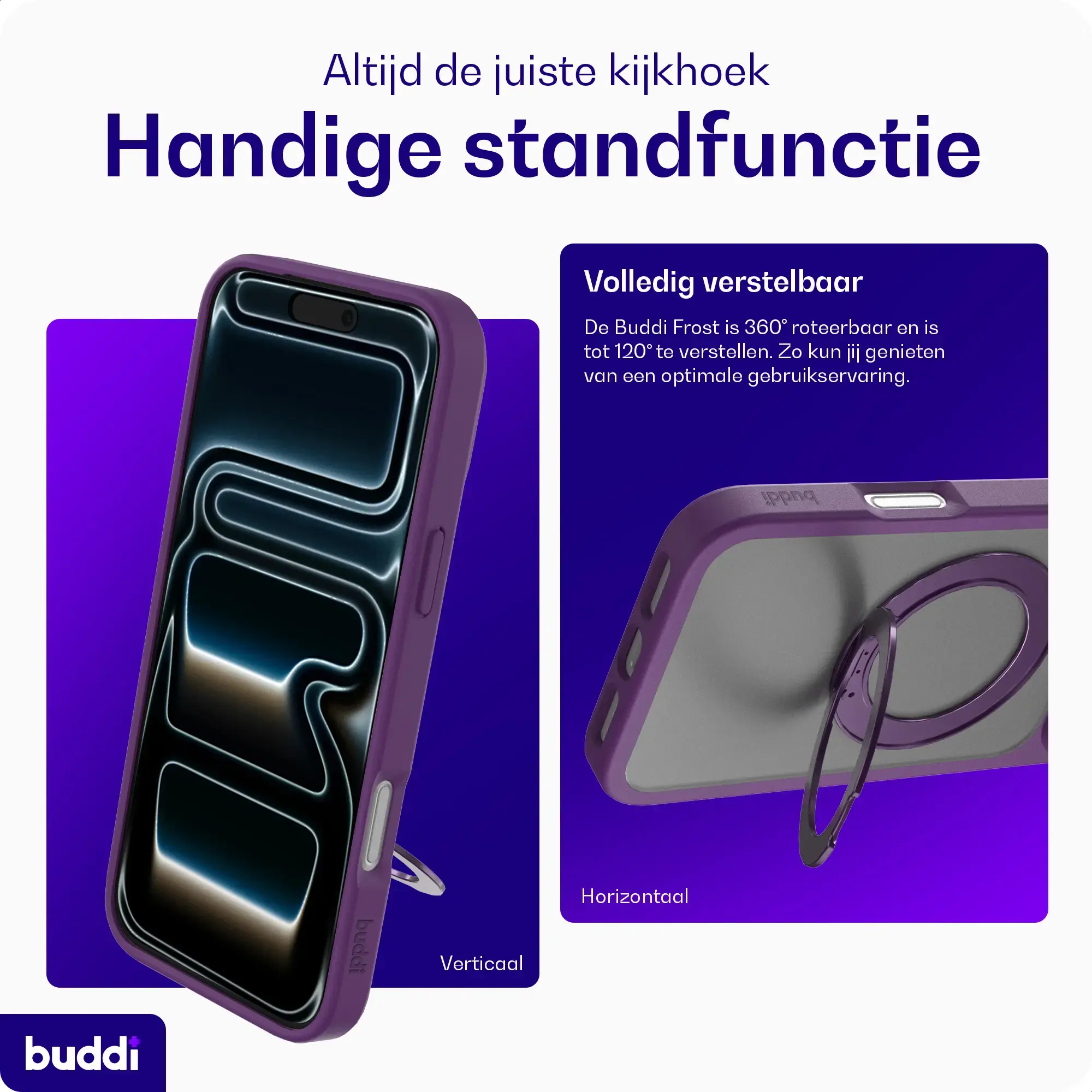 Buddi Frost Apple iPhone 17 Pro Hoesje MagSafe Ring Stand Matte Paars afbeelding 2