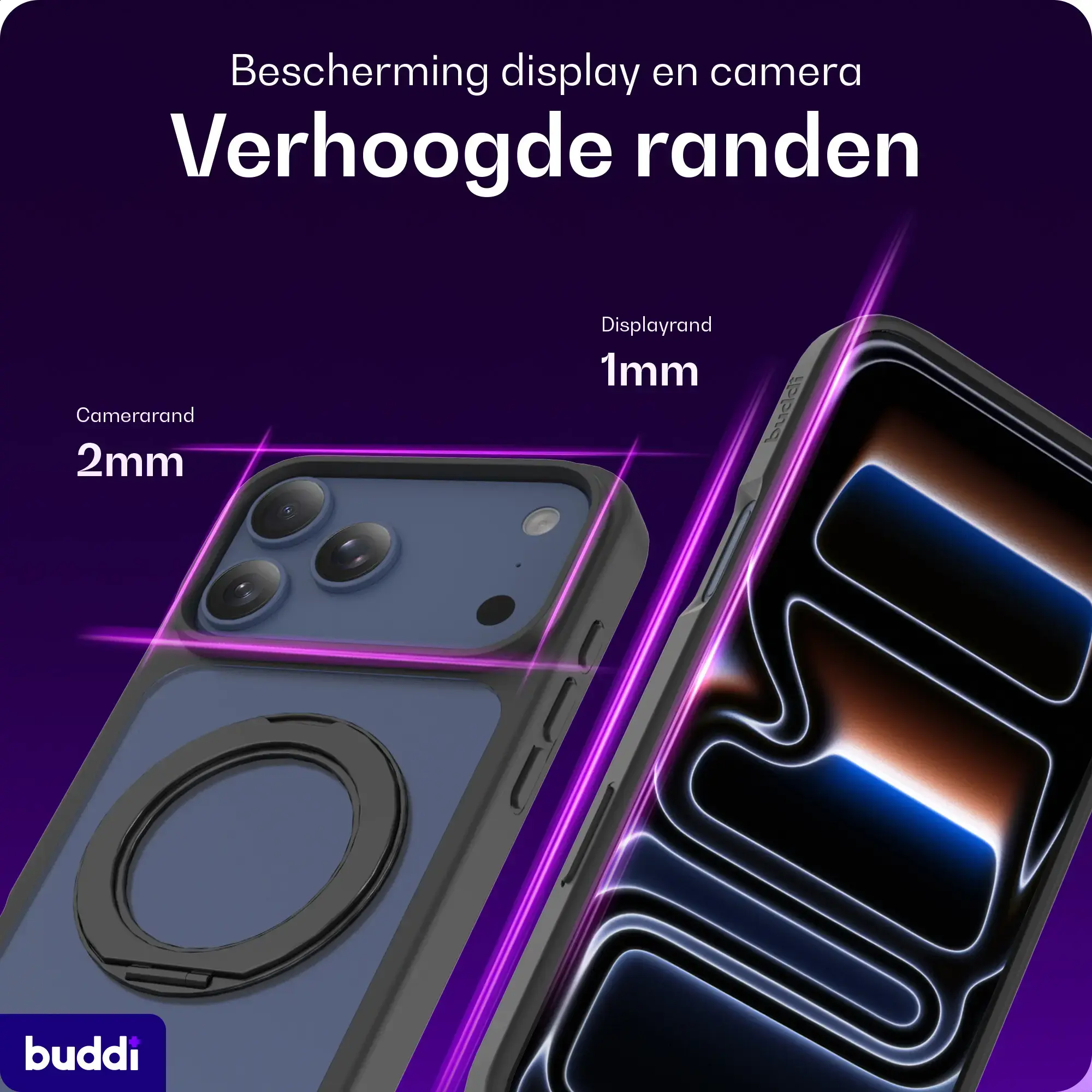 Buddi Frost Apple iPhone 17 Pro Hoesje MagSafe Ring Stand Matte Zwart afbeelding 5