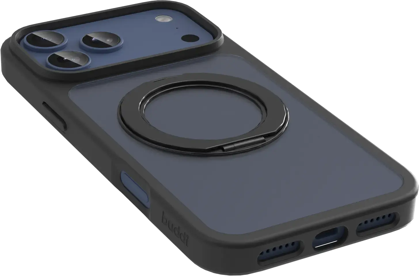 Buddi Frost Apple iPhone 17 Pro Hoesje MagSafe Ring Stand Matte Zwart afbeelding 6