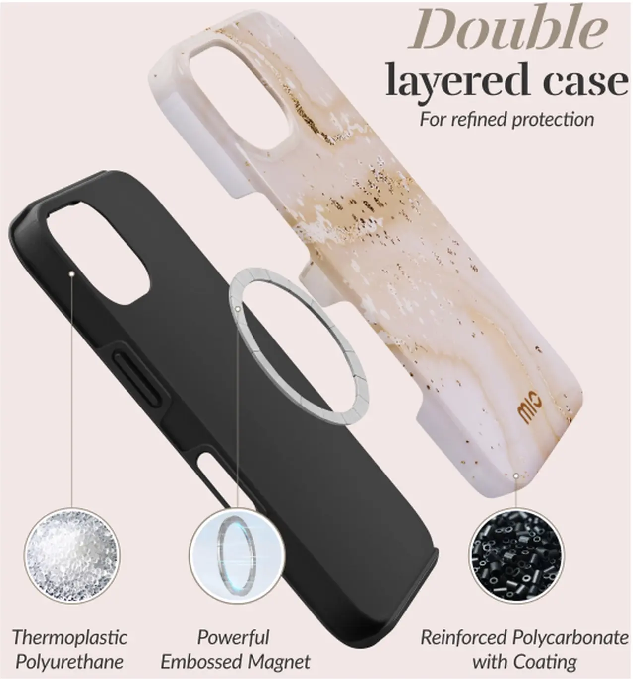 MIO MagSafe / Qi2 iPhone 18 Pro / 17 Pro Hoesje Hard Cover Gold Marble afbeelding 6