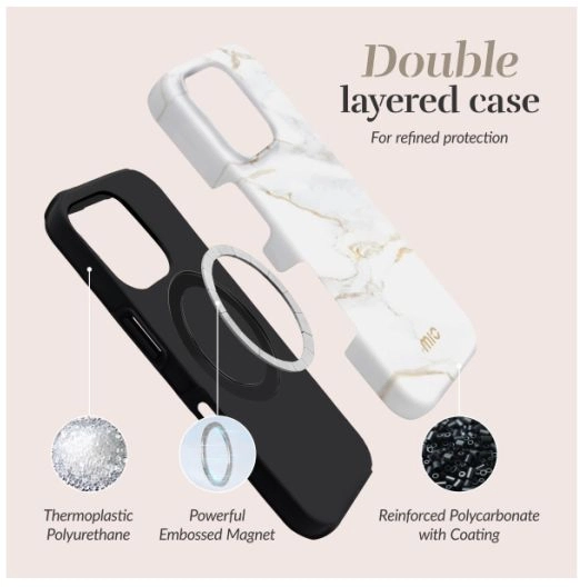 MIO MagSafe / Qi2 iPhone 18 Pro / 17 Pro Hoesje Hard Cover White Marble afbeelding 3