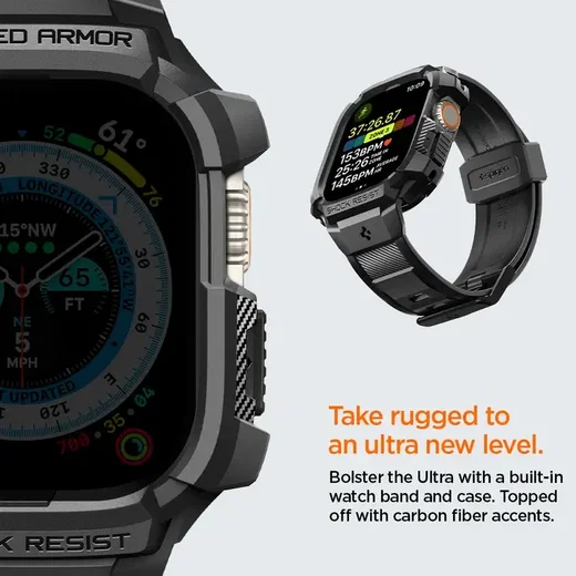Spigen Rugged Armor Pro - Apple Watch Ultra 49MM 3/2/1 - Hoesje en Bandje Zwart afbeelding 11