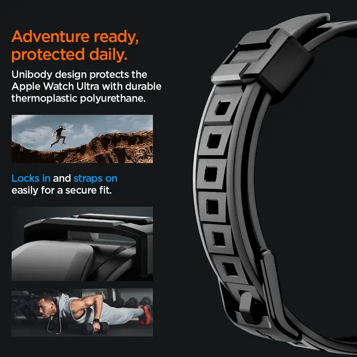 Spigen Rugged Armor Pro - Apple Watch Ultra 49MM 3/2/1 - Hoesje en Bandje Zwart afbeelding 4