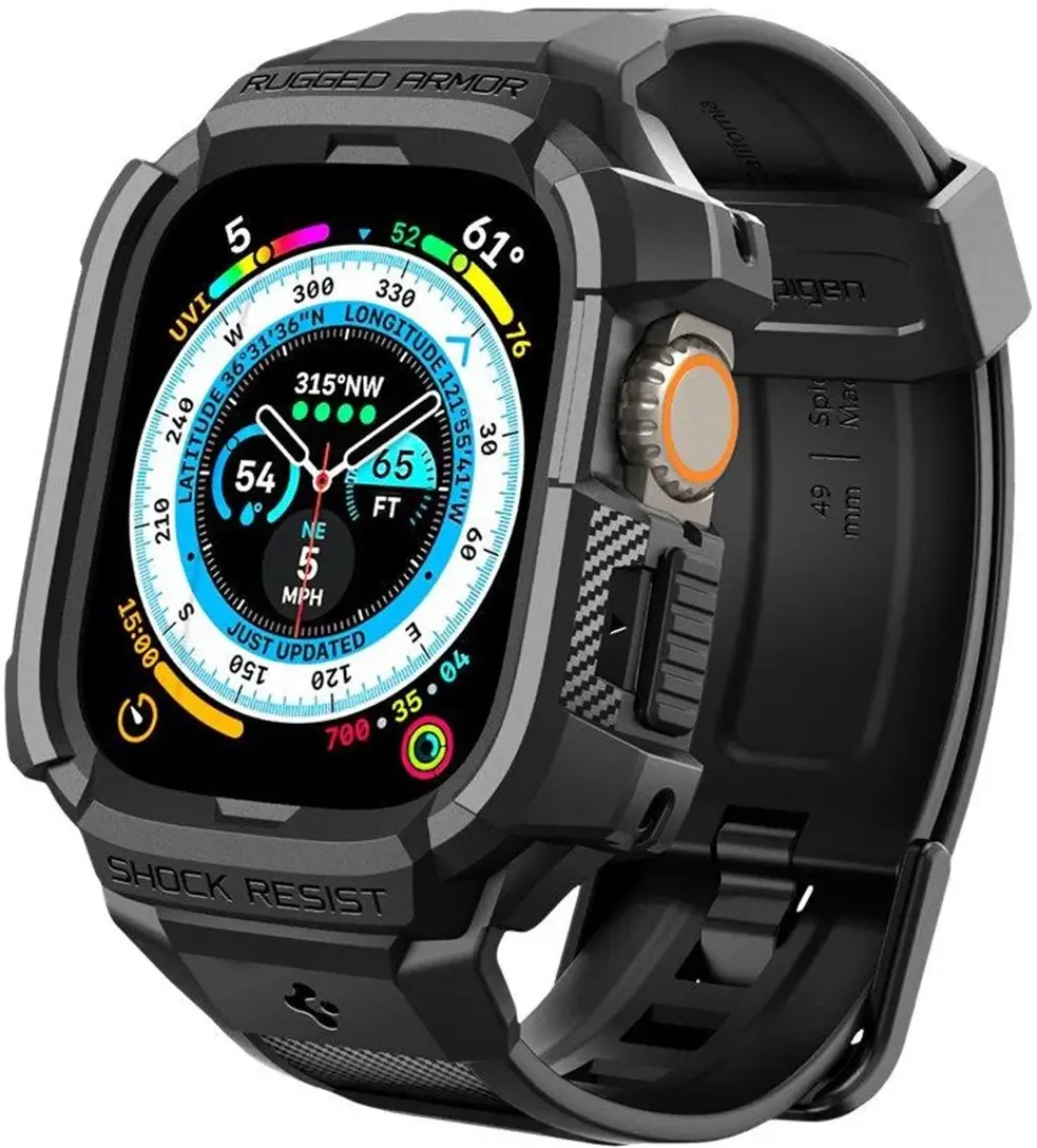 Spigen Rugged Armor Pro - Apple Watch Ultra 49MM 3/2/1 - Hoesje en Bandje Zwart afbeelding 1