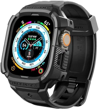 Spigen Rugged Armor Pro - Apple Watch Ultra 49MM 3/2/1 - Hoesje en Bandje Zwart