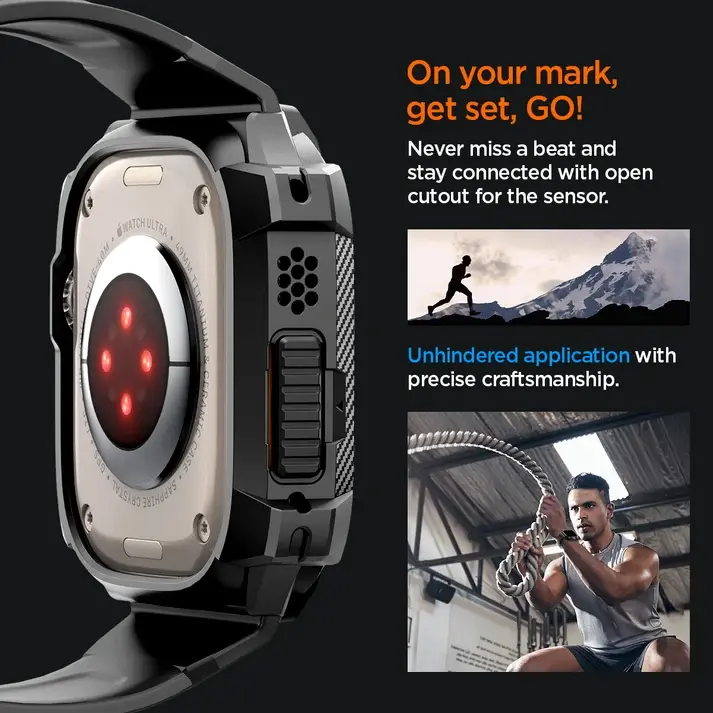 Spigen Rugged Armor Pro - Apple Watch Ultra 49MM 3/2/1 - Hoesje en Bandje Zwart afbeelding 7