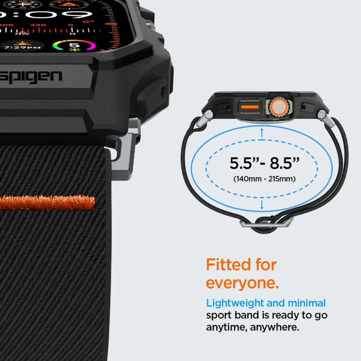 Spigen Lite Fit Pro Apple Watch Ultra 4/3/2/1 49mm Bandje met Hoesje Zwart afbeelding 3