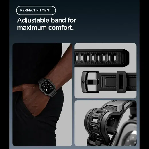 Spigen Rugged Armor Pro - Apple Watch 12 46MM - Hoesje en Bandje (S) - Zwart afbeelding 6