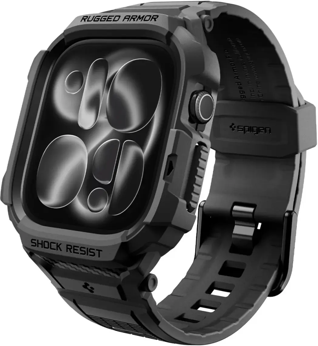 Spigen Rugged Armor Pro - Apple Watch 12 46MM - Hoesje en Bandje (S) - Zwart afbeelding 1