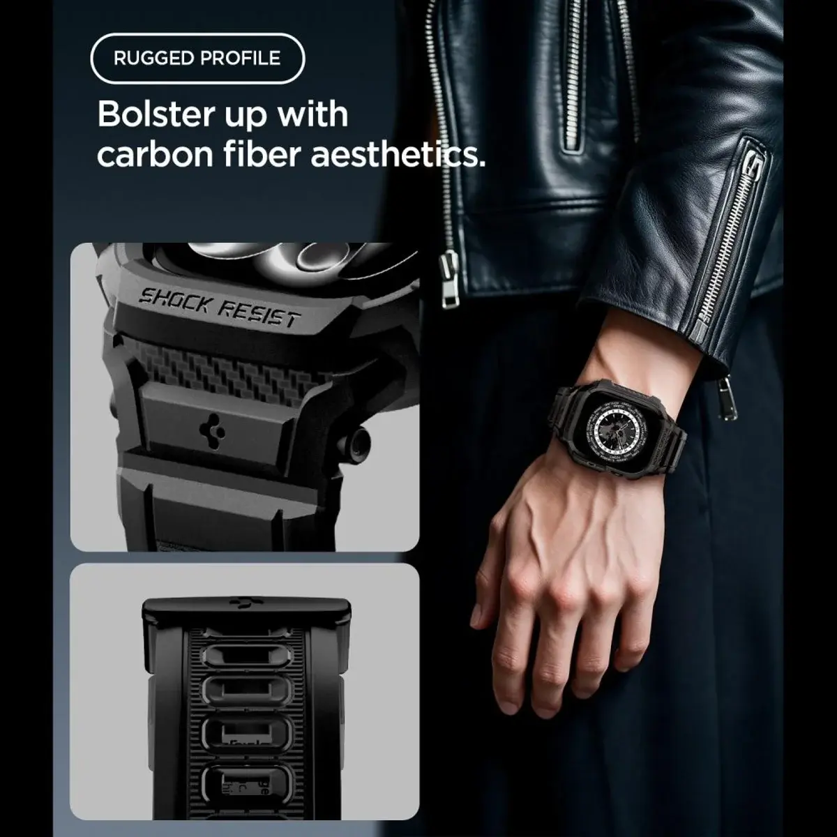Spigen Rugged Armor Pro - Apple Watch 12 46MM - Hoesje en Bandje (S) - Zwart afbeelding 4