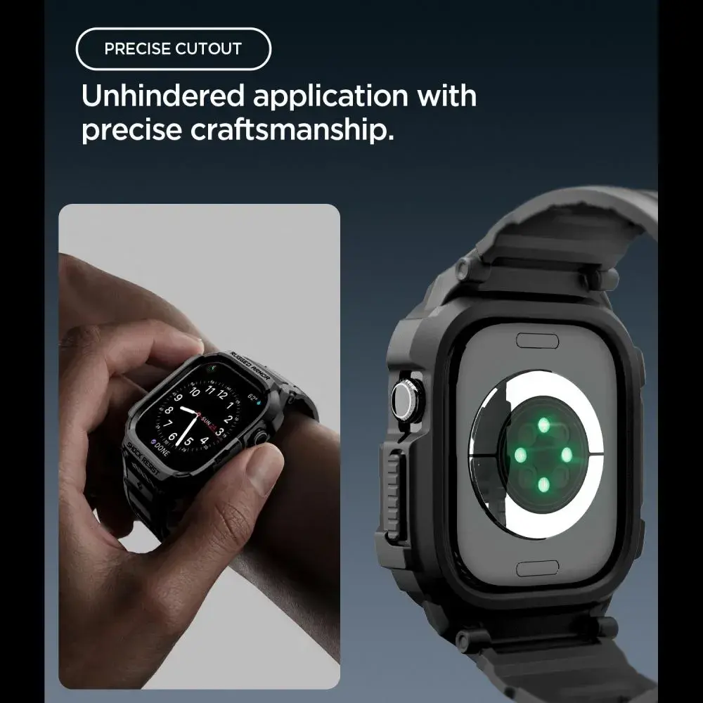 Spigen Rugged Armor Pro - Apple Watch 12 46MM - Hoesje en Bandje (L) - Zwart afbeelding 6