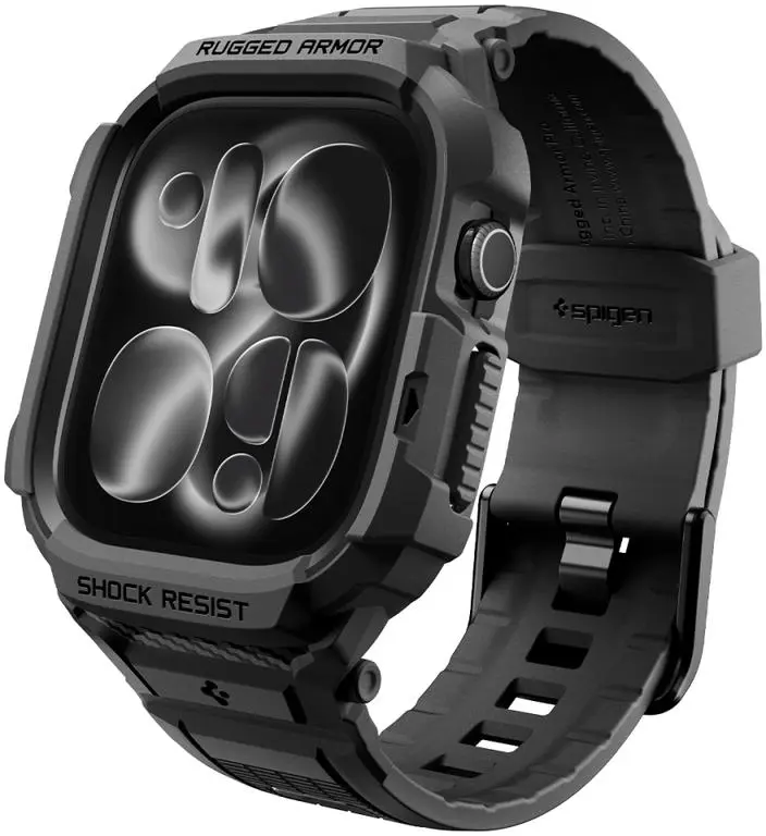 Spigen Rugged Armor Pro - Apple Watch 12 46MM - Hoesje en Bandje (L) - Zwart afbeelding 1