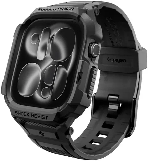 Spigen Rugged Armor Pro - Apple Watch 12 46MM - Hoesje en Bandje (L) - Zwart afbeelding 1