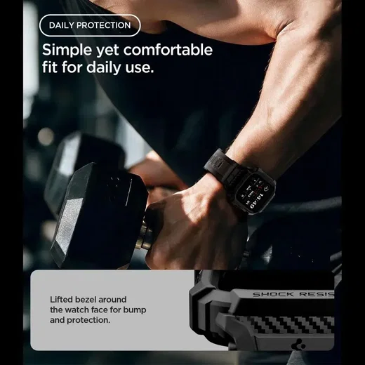 Spigen Rugged Armor Pro - Apple Watch 12 46MM - Hoesje en Bandje (L) - Zwart afbeelding 7