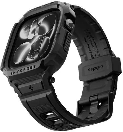 Spigen Rugged Armor Pro - Apple Watch 12 46MM - Hoesje en Bandje (L) - Zwart afbeelding 8