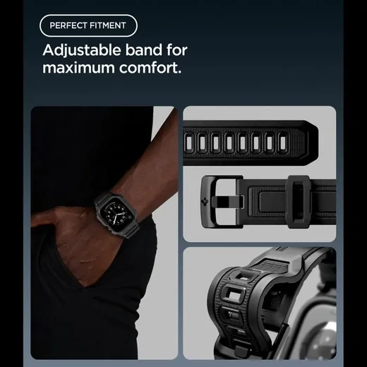 Spigen Rugged Armor Pro - Apple Watch 12 46MM - Hoesje en Bandje (L) - Zwart afbeelding 3