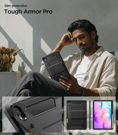 Spigen Tough Armor Pro Samsung Galaxy Tab S12 Plus Hoes Back Cover Zwart afbeelding 3