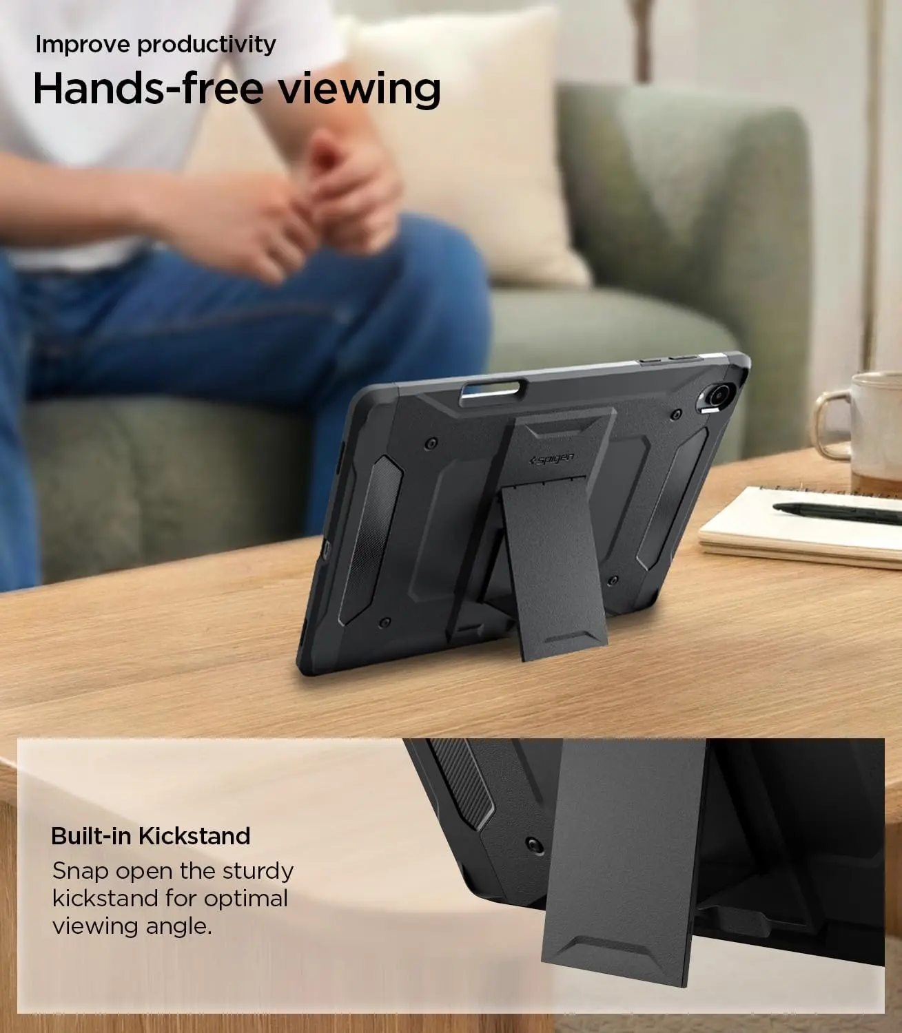 Spigen Tough Armor Pro Samsung Galaxy Tab S12 Plus Hoes Back Cover Zwart afbeelding 4