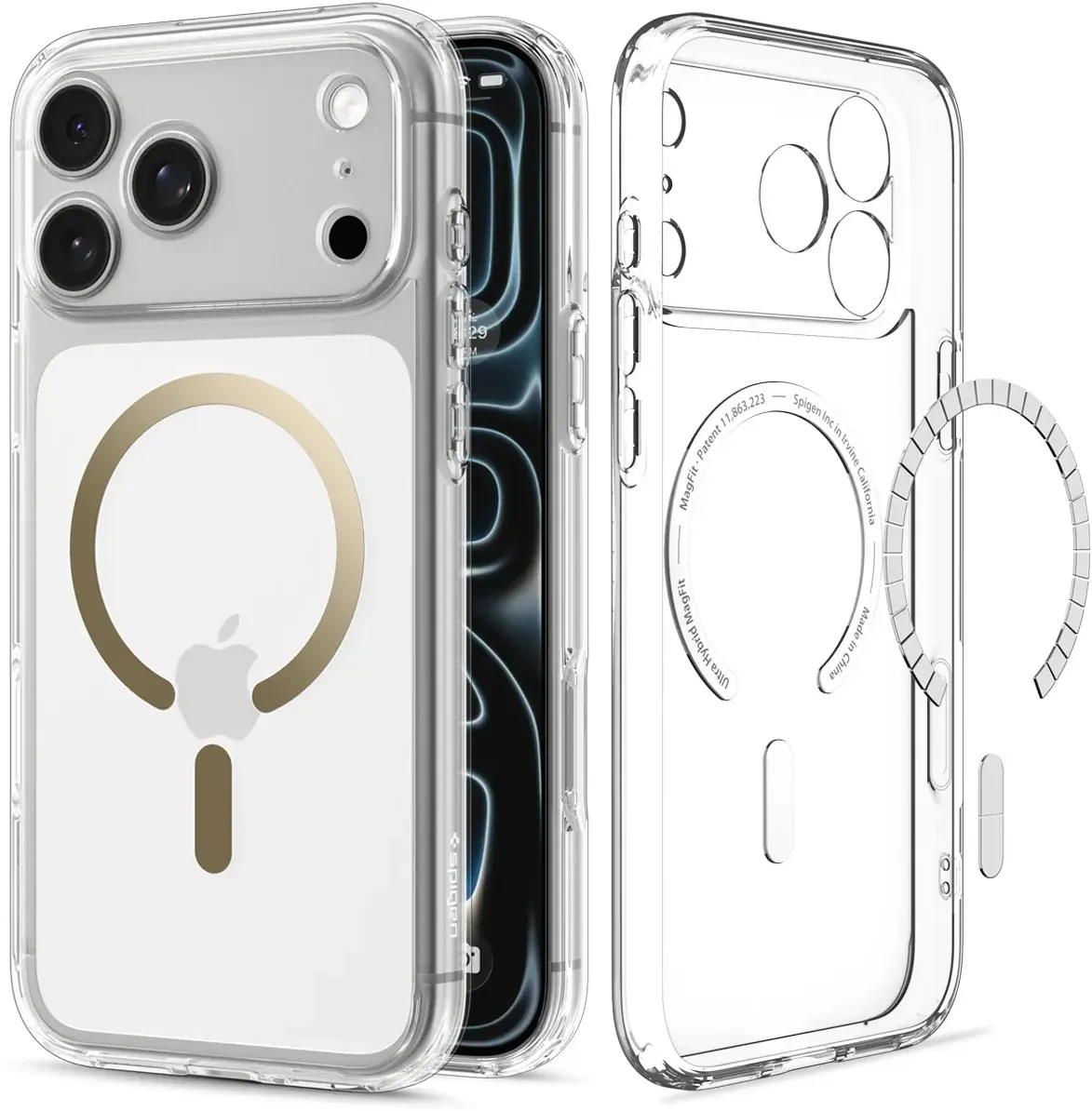Spigen Ultra Hybrid MagFit iPhone 18 Pro / 17 Pro Hoesje MagSafe Clear Goud afbeelding 1