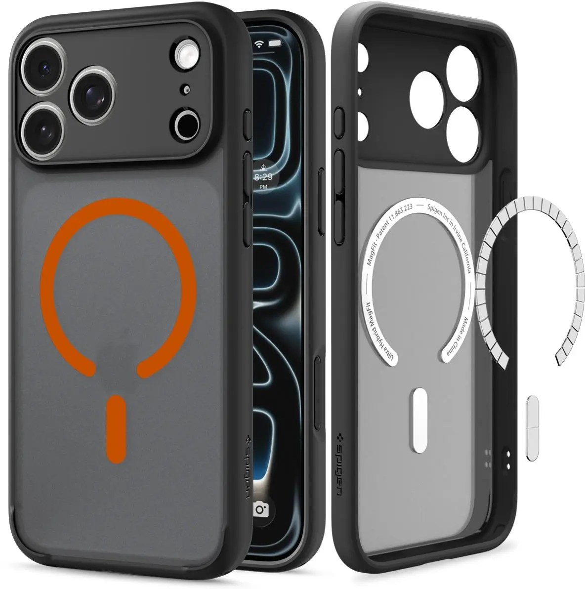 Spigen Ultra Hybrid MagFit iPhone 18 Pro / 17 Pro Hoesje MagSafe Zwart Oranje afbeelding 1