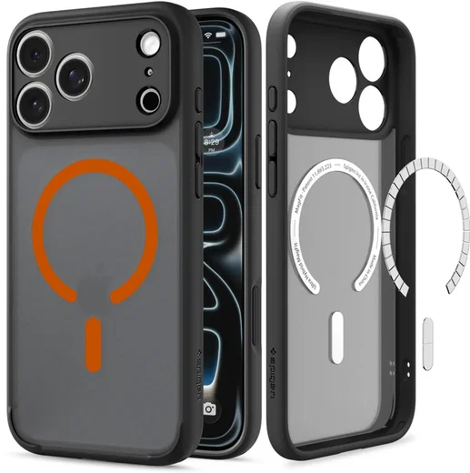 Spigen Ultra Hybrid MagFit iPhone 18 Pro / 17 Pro Hoesje MagSafe Zwart Oranje afbeelding 1