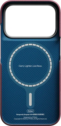 PITAKA Edge iPhone 18 Pro / 17 Pro Hoesje 600D Magnetic Ultra Dun Burgundy afbeelding 3
