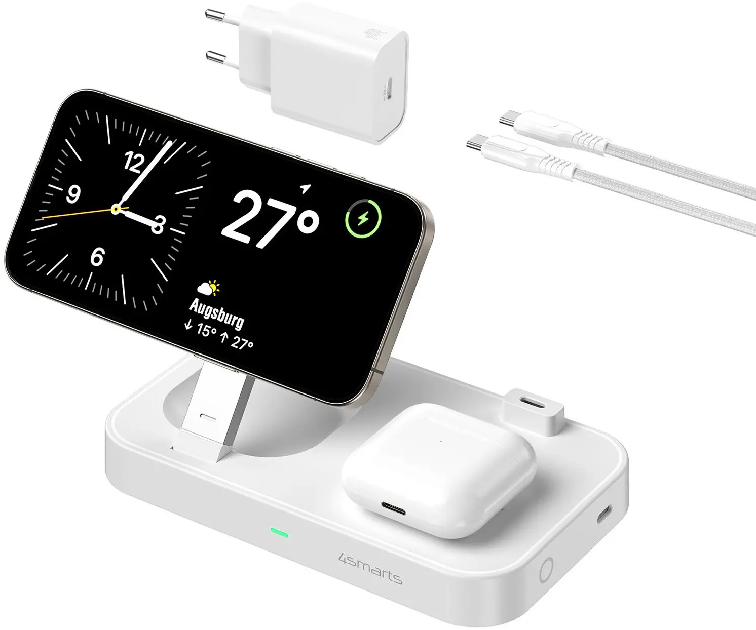 4smarts 4-in-1 Qi2 Draadloze MagSafe Oplader Smartphone/Apple Watch/AirPods Wit afbeelding 8