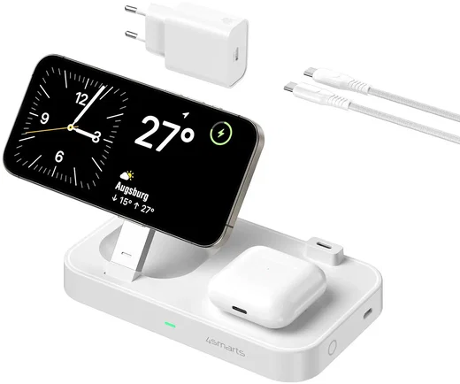 4smarts 4-in-1 Qi2 Draadloze MagSafe Oplader Smartphone/Apple Watch/AirPods Wit afbeelding 8