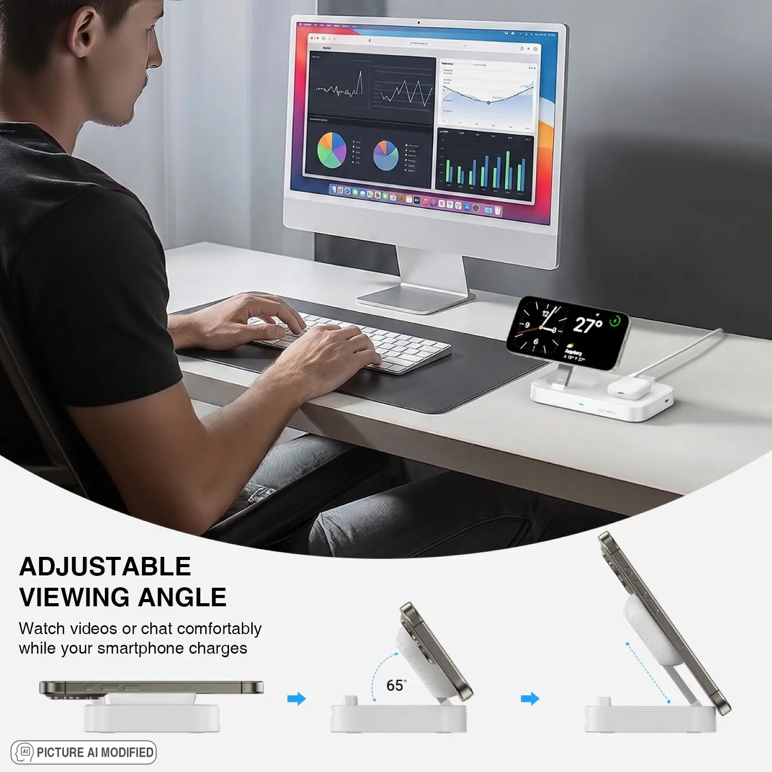 4smarts 4-in-1 Qi2 Draadloze MagSafe Oplader Smartphone/Apple Watch/AirPods Wit afbeelding 6