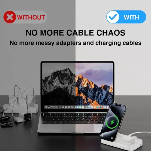 4smarts 4-in-1 Qi2 Draadloze MagSafe Oplader Smartphone/Apple Watch/AirPods Wit afbeelding 4