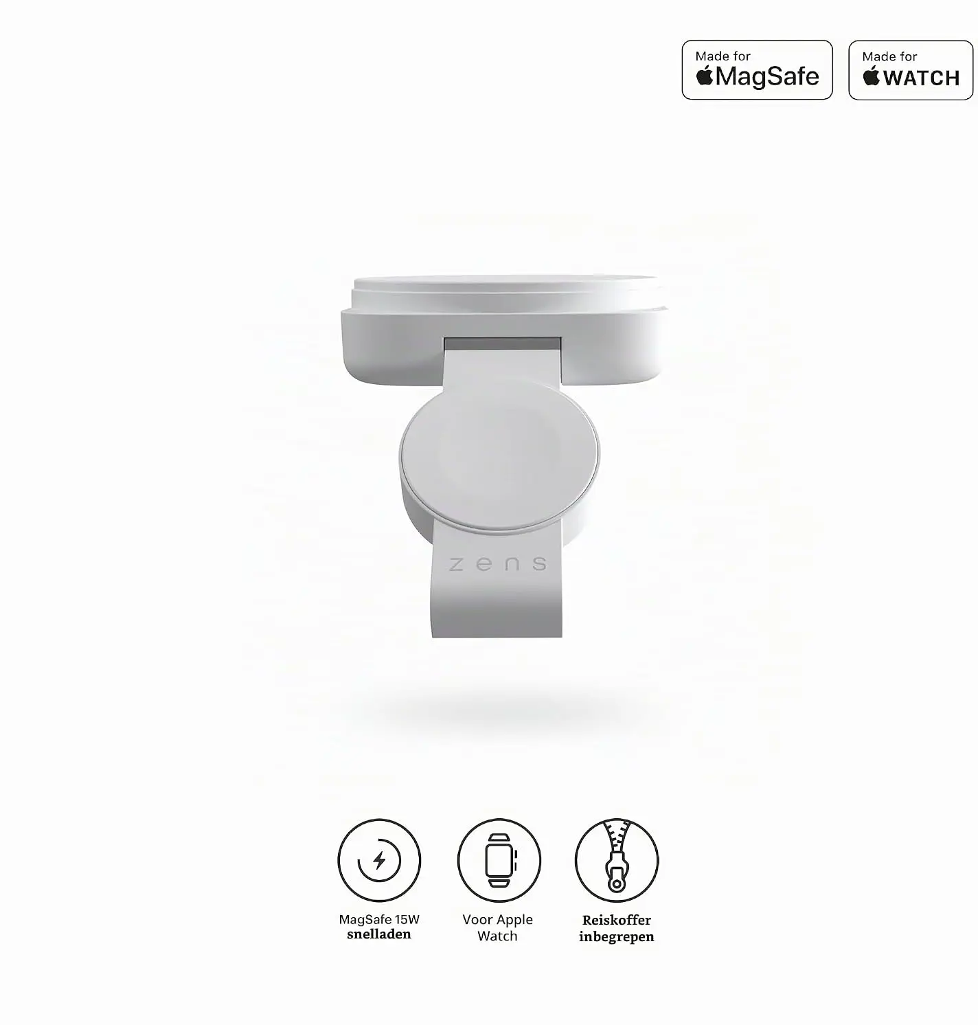Zens Travel Charger Pro 2 2-in-1 MagSafe Reisoplader met USB-C Kabel 1M Wit afbeelding 3