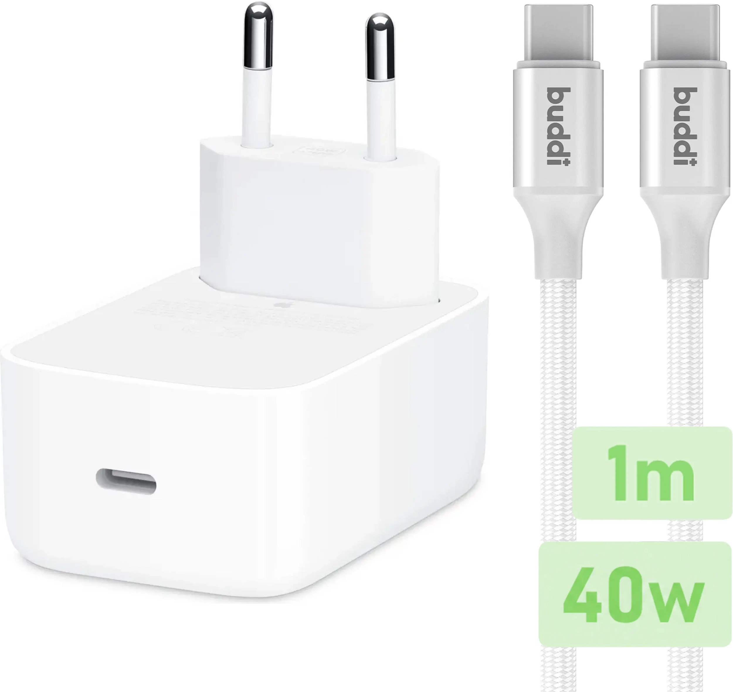 Originele Apple 40W USB-C Oplader met Buddi USB-C Kabel 1M Wit afbeelding 1