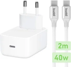 Originele Apple 40W USB-C Oplader met Buddi USB-C Kabel 2M Wit afbeelding