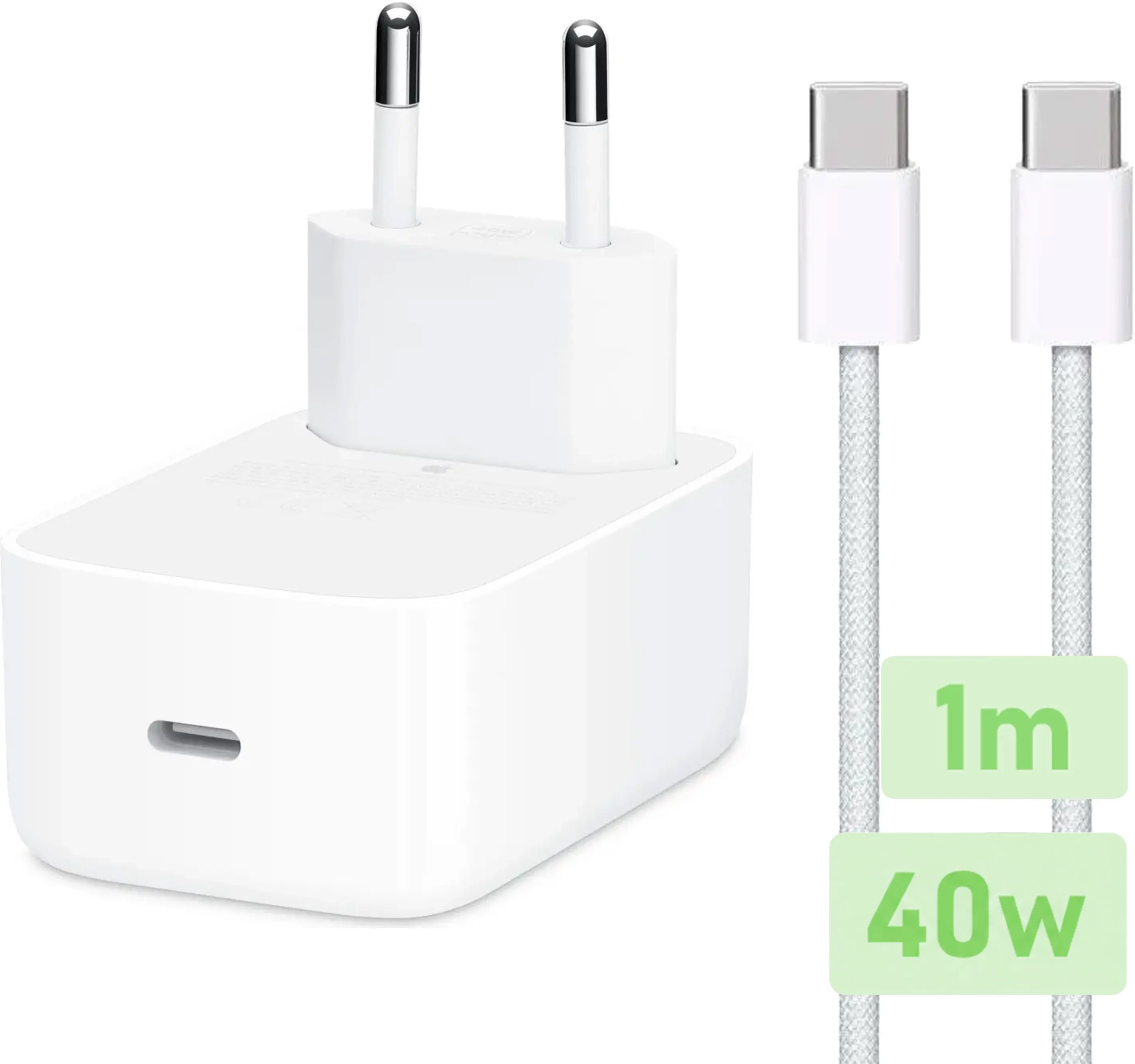 Originele Apple 40W USB-C Oplader met Geweven USB-C Kabel 1 Meter Wit afbeelding 1