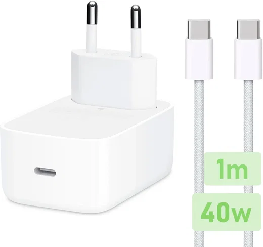 Originele Apple 40W USB-C Oplader met Geweven USB-C Kabel 1 Meter Wit afbeelding 1